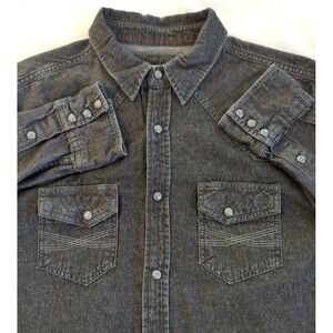 Vintage BLUE RANCHWEAR Western Shirt Men M Gray Pearl Snap Charcoal Cowboy Rodeo